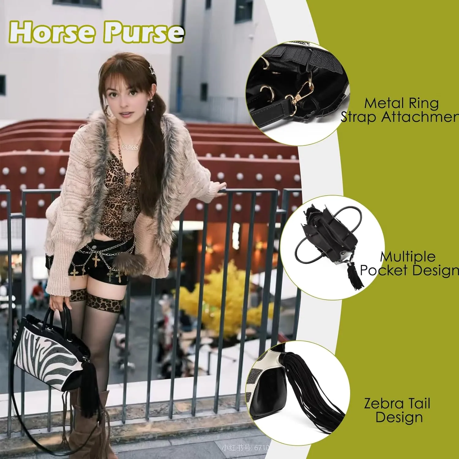 Basmgrzaia Women's Luxury Horse-Shaped Crossbody Handbag with Fringe - Unique Designer Purse for Casual & Special Events