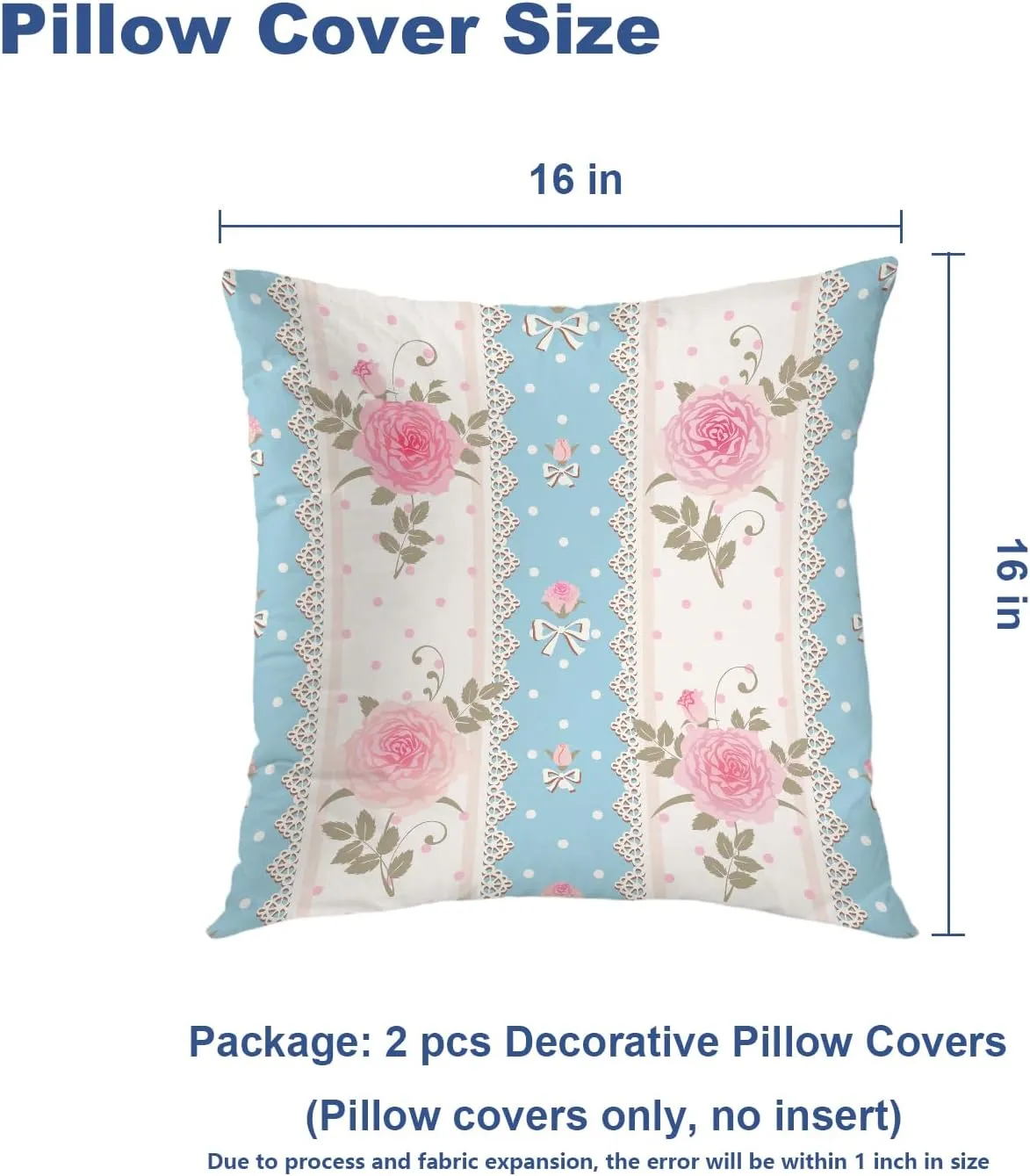 Batmerry Pink Shabby Rose Throw Pillow Covers,Chic Decorative Pillow Covers Digital Printing Blended Fabric for Couch Sofa Bed Invisible Zipper 16X16 in