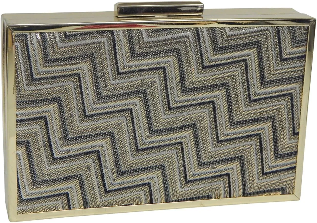 Beaute Bags Zig-Zag Metallic Box Clutch Frame Cocktail Party Evening Bag Handbag with Detachable Shoulder Strap GREAT GIFT