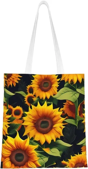 Beautiful Sunflower Print Canvas Tote Bag Reusable Shoulder Shopping Bags For Daily Use Shopping Travel