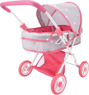 Bebamour Baby Doll Stroller Set 2 in 1 Babydoll Stroller with Removable Bassinet Doll Carriage Toy Doll Stroller for Toddlers (Grey)