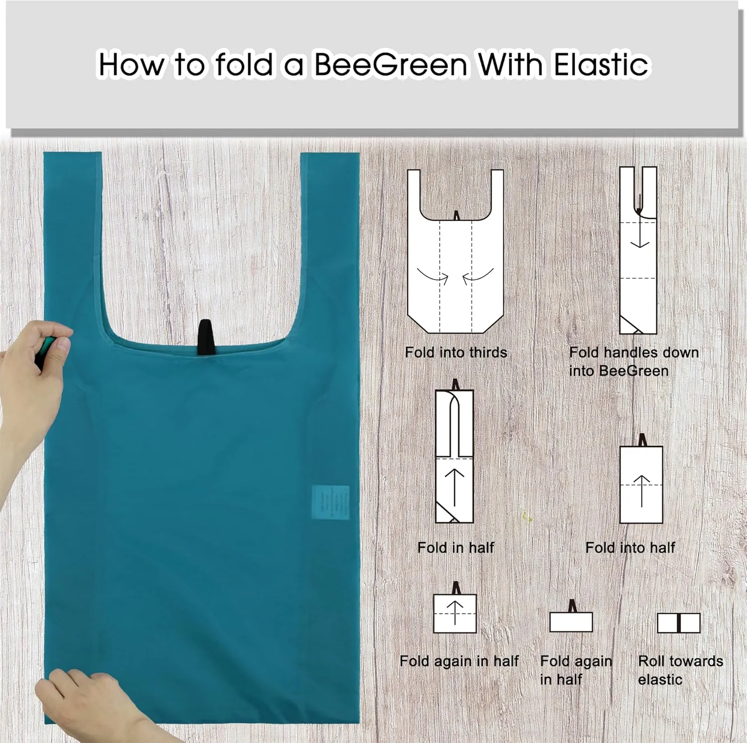 BeeGreen Navy Blue Reusable Grocery Bags 10 Pack Foldable Tote Bags With Handles Heavy Duty