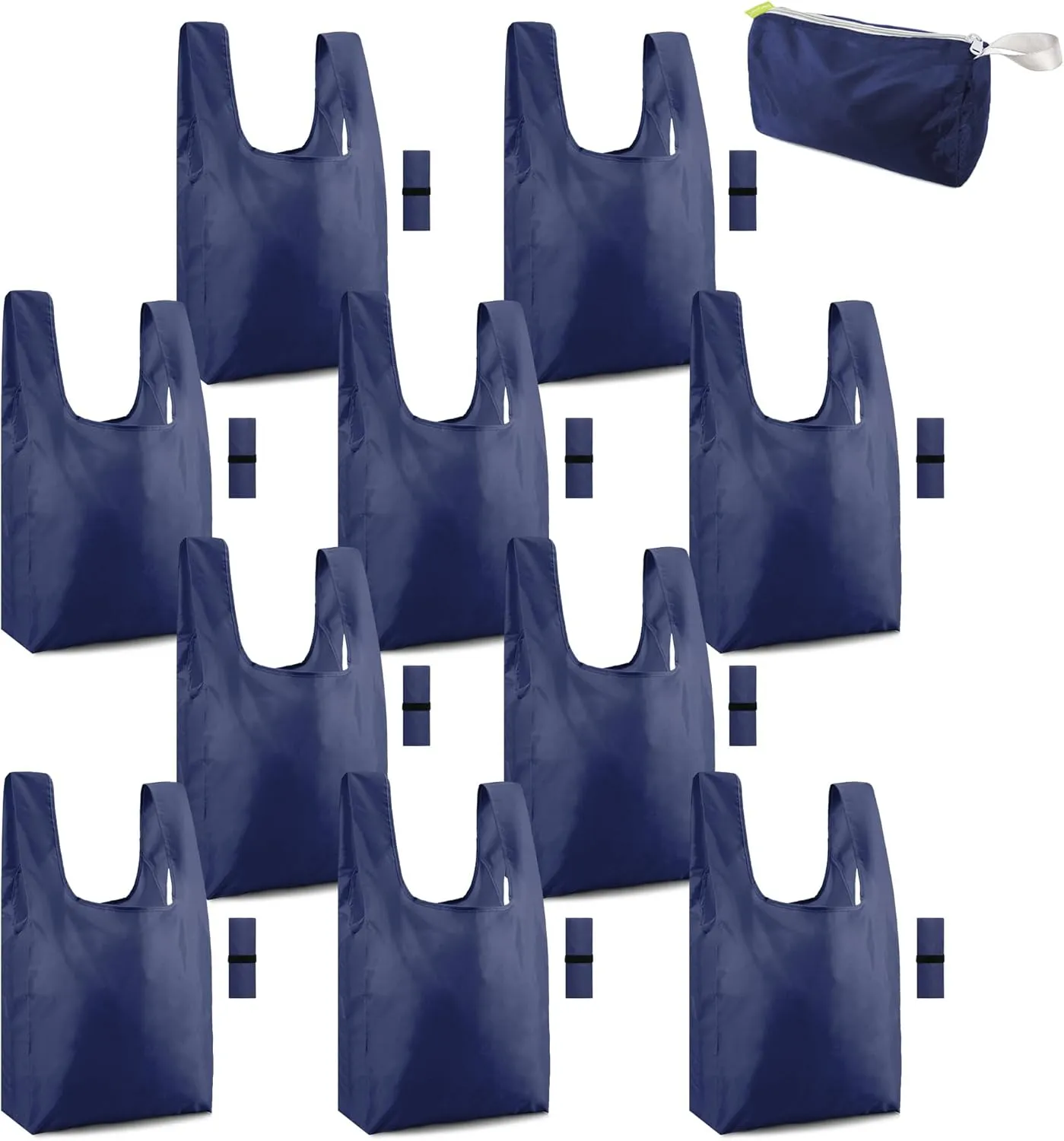 BeeGreen Navy Blue Reusable Grocery Bags 10 Pack Foldable Tote Bags With Handles Heavy Duty