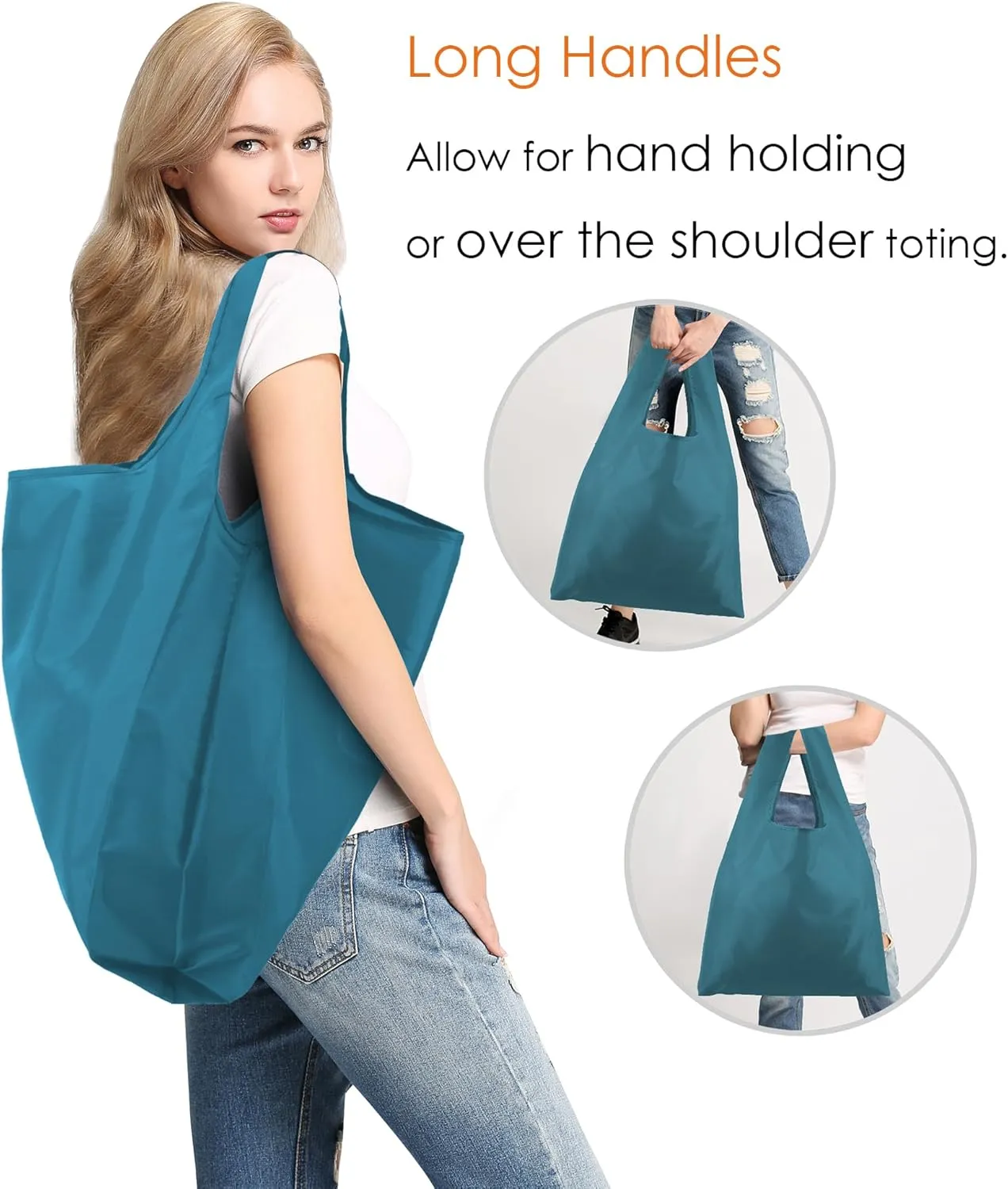 BeeGreen Navy Blue Reusable Grocery Bags 10 Pack Foldable Tote Bags With Handles Heavy Duty