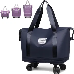 Beente Travel Bag With Wheels, Large Capacity Travel Bags Universal Wheel Removable, Large Expandable Foldable, Rolling with Wheels (Blue)