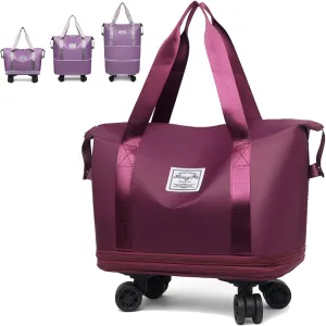 Beente Travel Bag With Wheels, Large Capacity Travel Bags Universal Wheel Removable, Large Expandable Foldable, Rolling with Wheels (Purple)