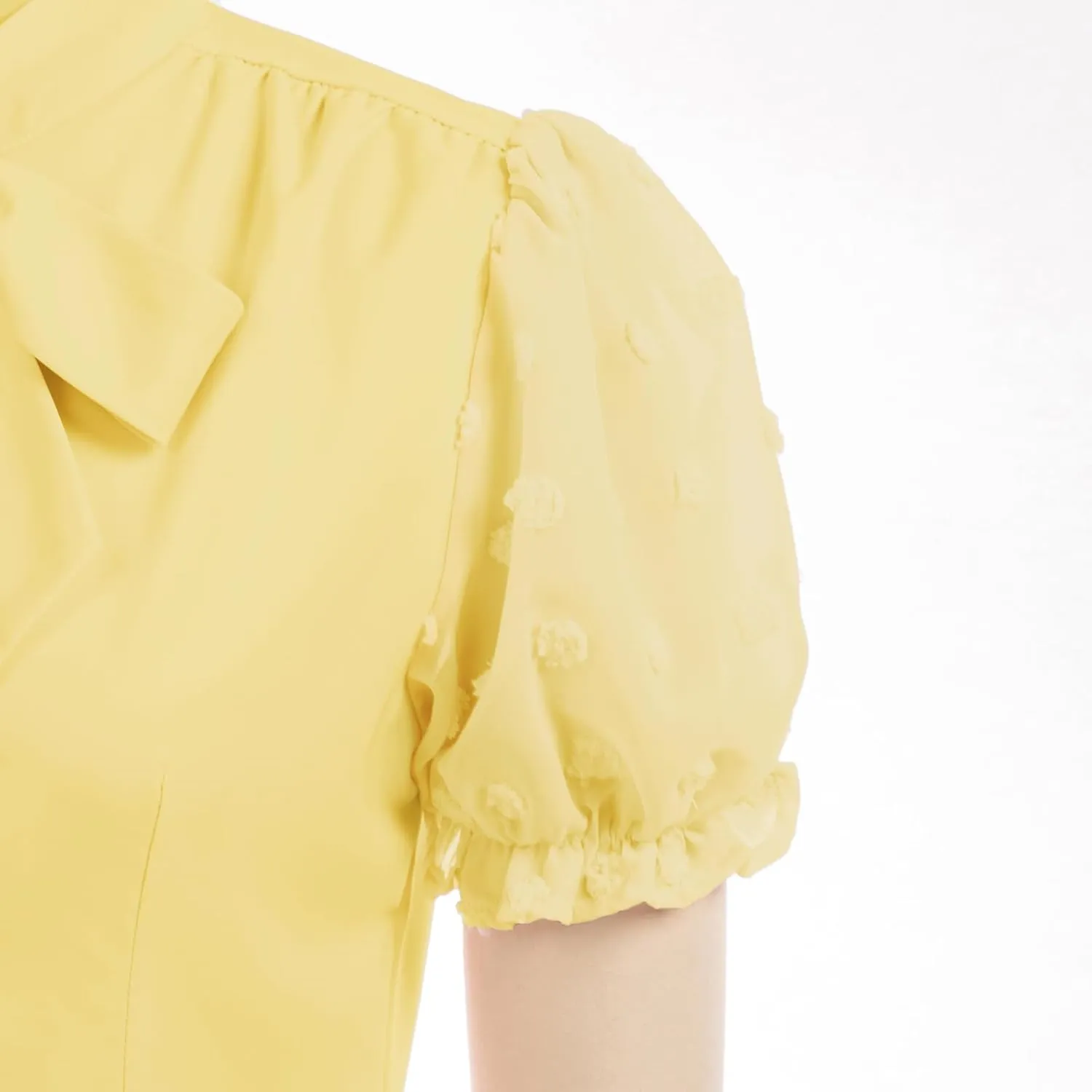Belle Poque Summer Short Sleeve Office Button Down Blouse Vintage Business Casual Shirts Tops with Bow Tie
