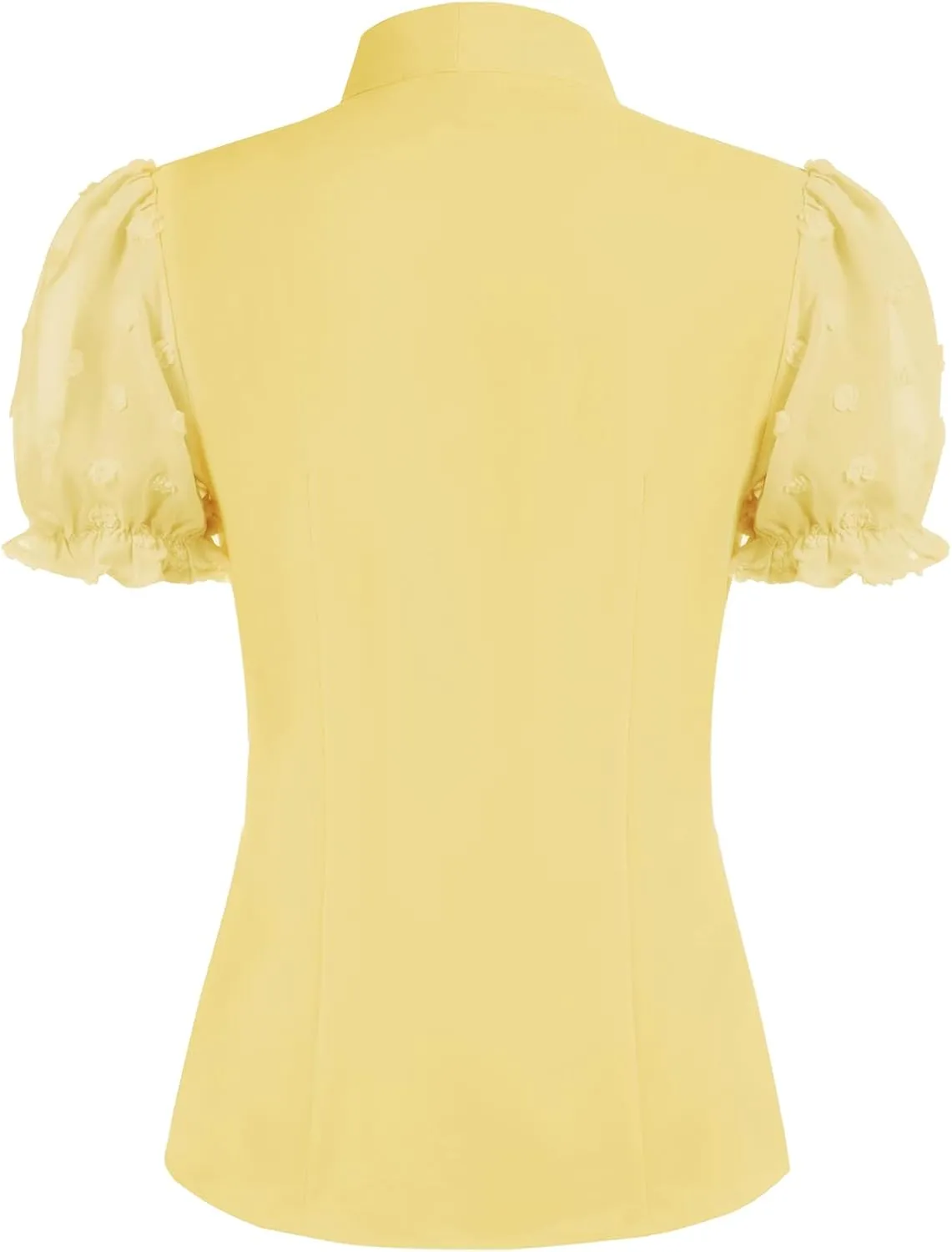 Belle Poque Summer Short Sleeve Office Button Down Blouse Vintage Business Casual Shirts Tops with Bow Tie