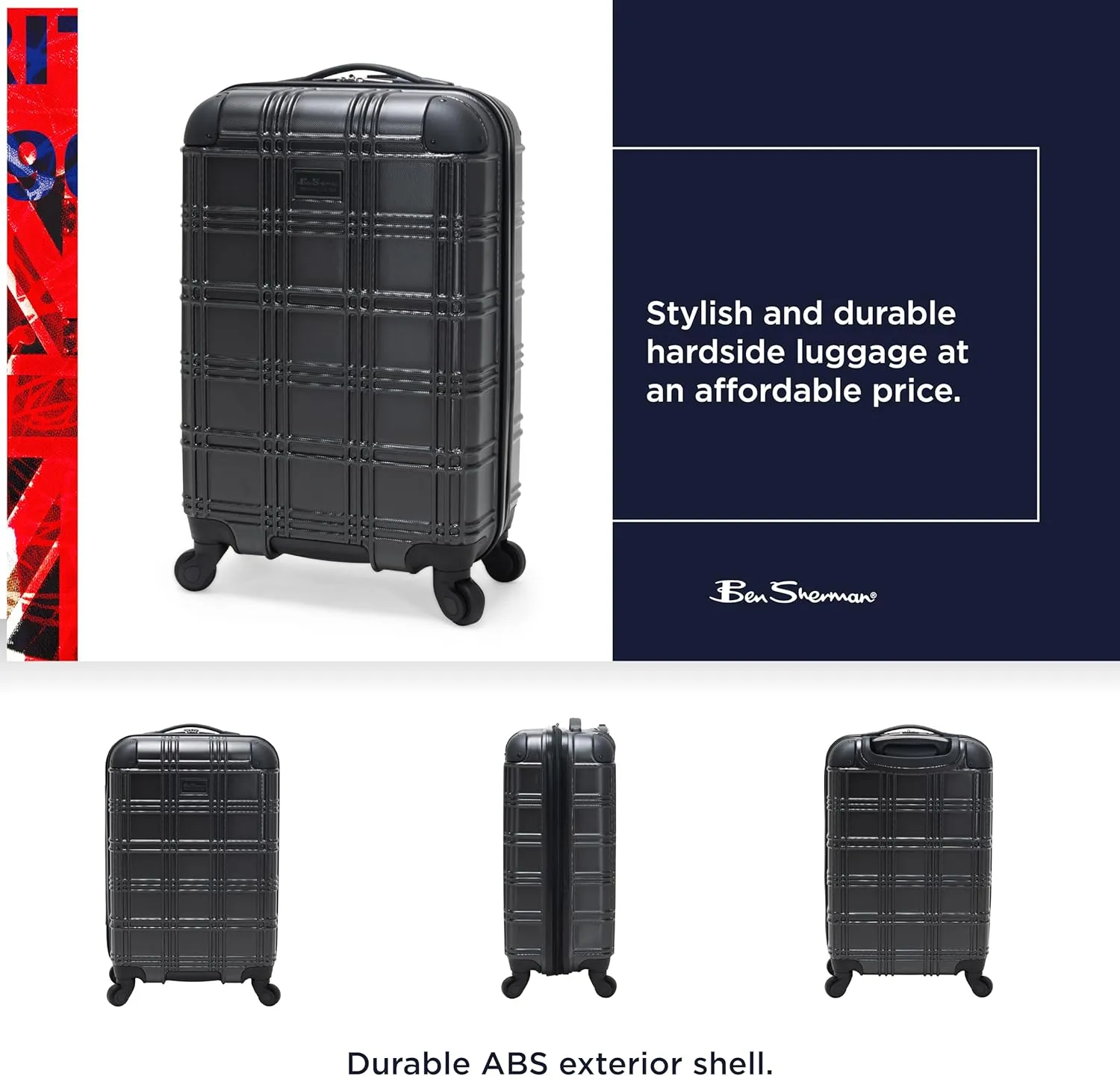 Ben Sherman Nottingham Lightweight Hardside 4-Wheel Spinner Travel Luggage, Charcoal, 20-Inch Carry On