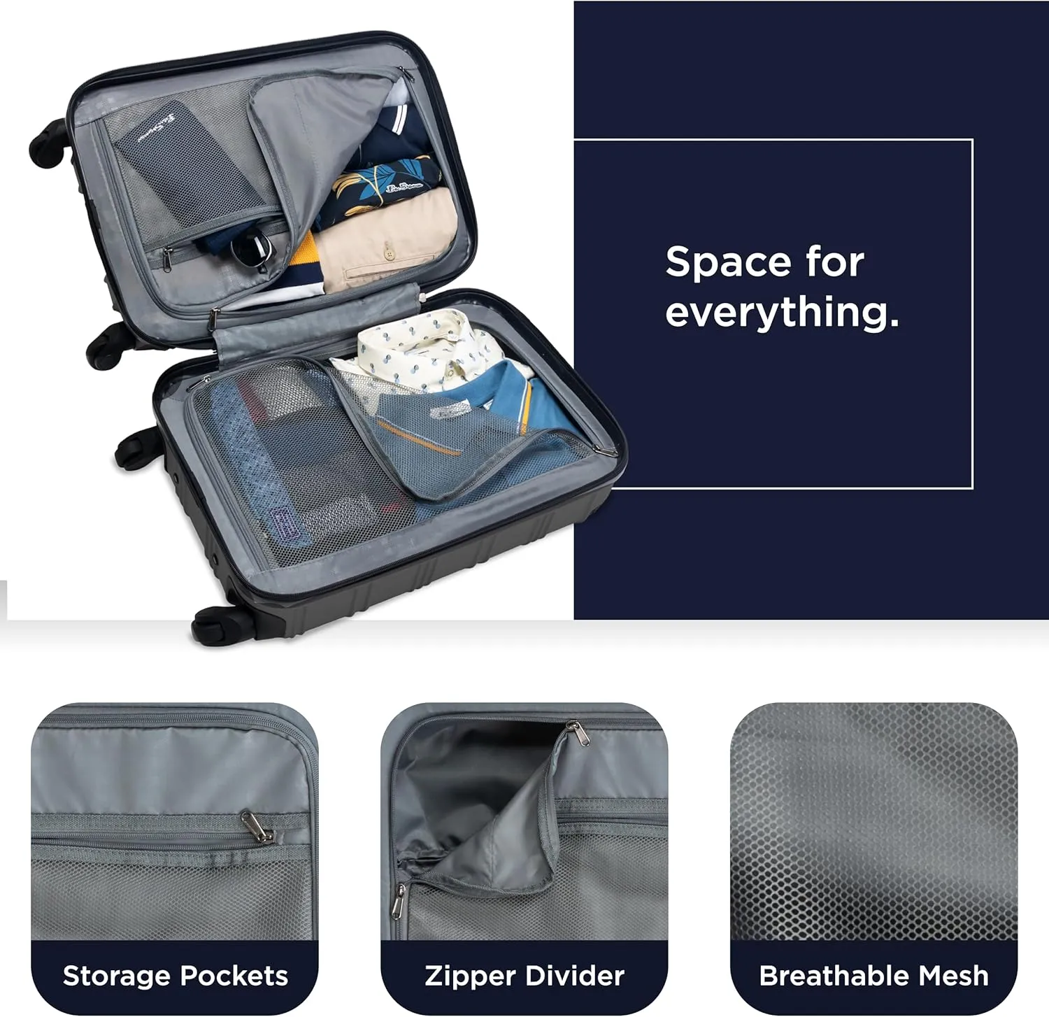 Ben Sherman Nottingham Lightweight Hardside 4-Wheel Spinner Travel Luggage, Charcoal, 20-Inch Carry On