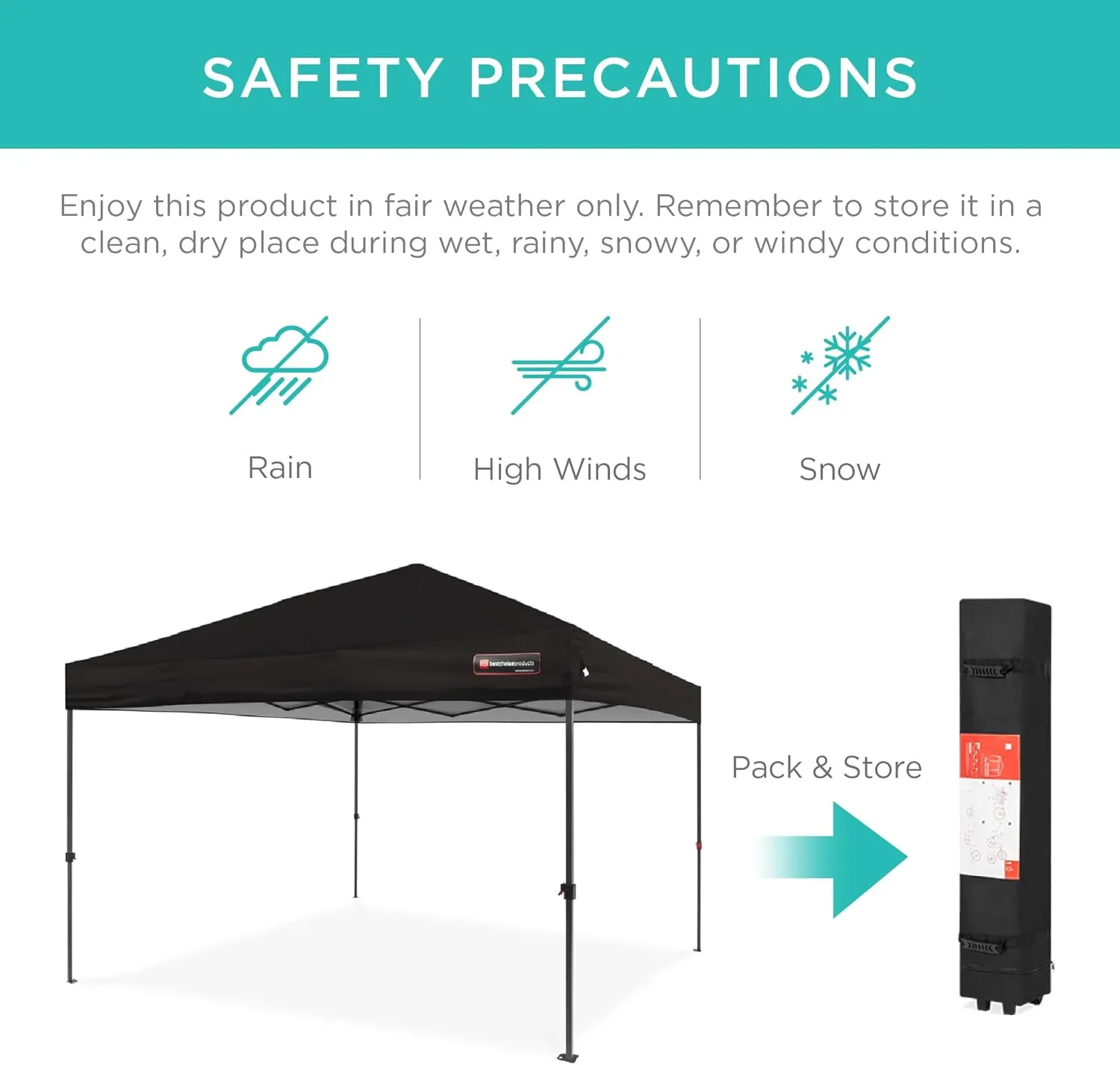 Best Choice Products 10x10ft 1-Person Setup Pop Up Canopy Tent Instant Portable Shelter w/ 1-Button Push, Case, 4 Weight Bags - Black