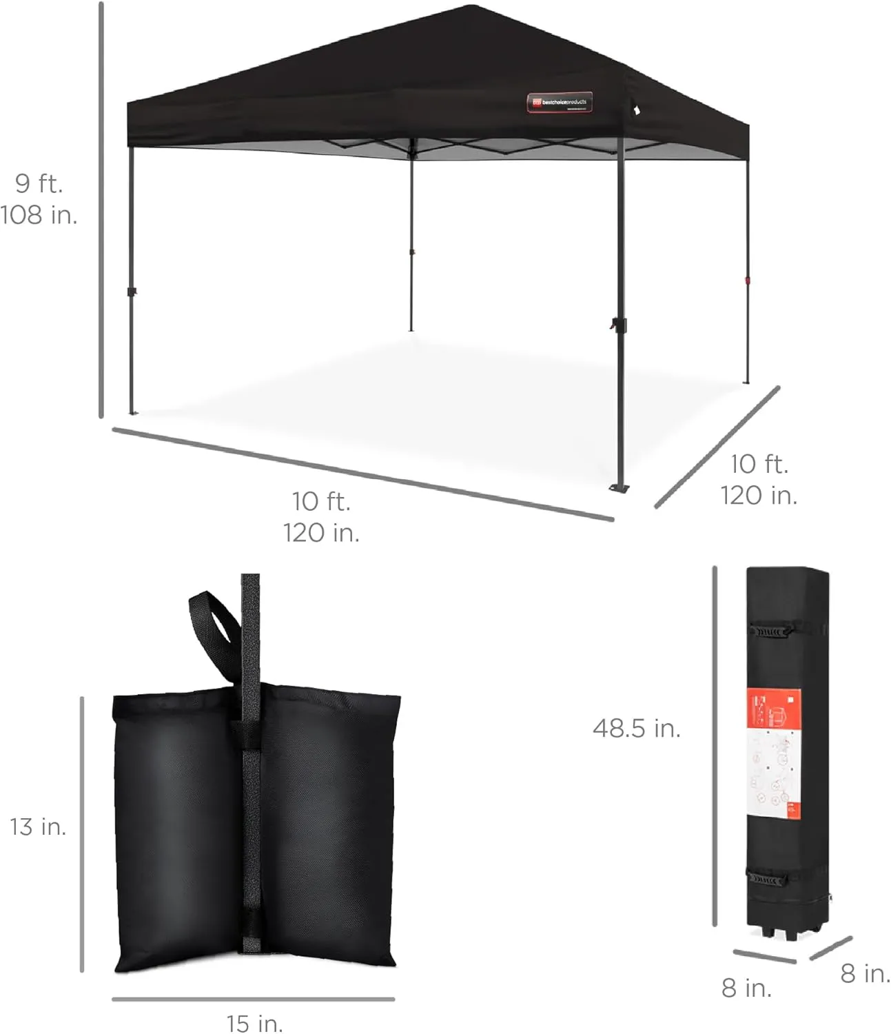 Best Choice Products 10x10ft 1-Person Setup Pop Up Canopy Tent Instant Portable Shelter w/ 1-Button Push, Case, 4 Weight Bags - Black