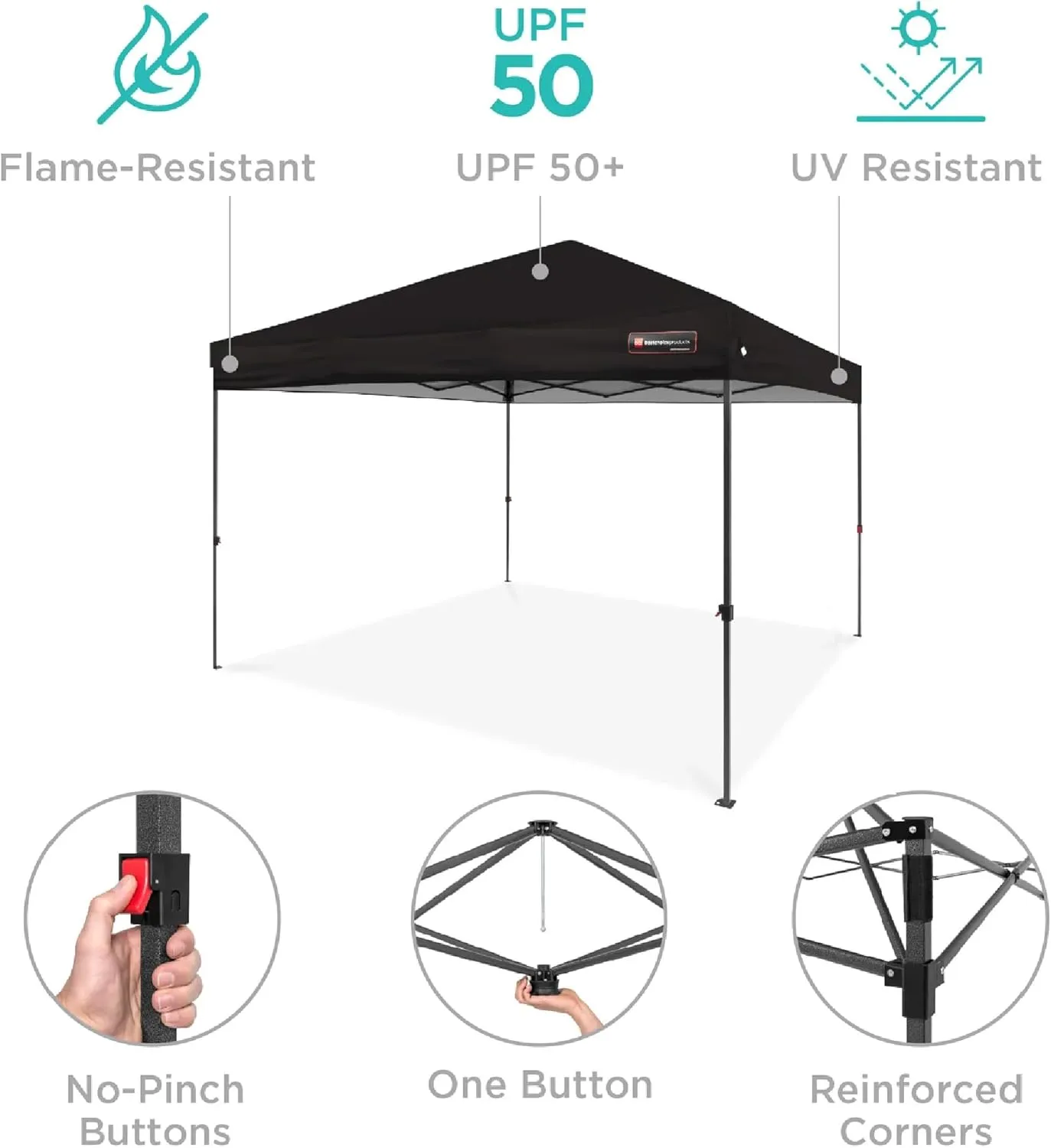 Best Choice Products 10x10ft 1-Person Setup Pop Up Canopy Tent Instant Portable Shelter w/ 1-Button Push, Case, 4 Weight Bags - Black