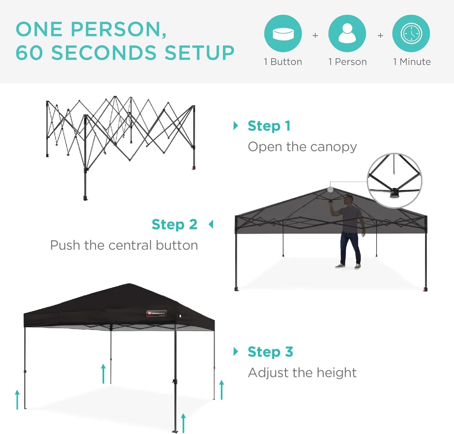 Best Choice Products 10x10ft 1-Person Setup Pop Up Canopy Tent Instant Portable Shelter w/ 1-Button Push, Case, 4 Weight Bags - Black