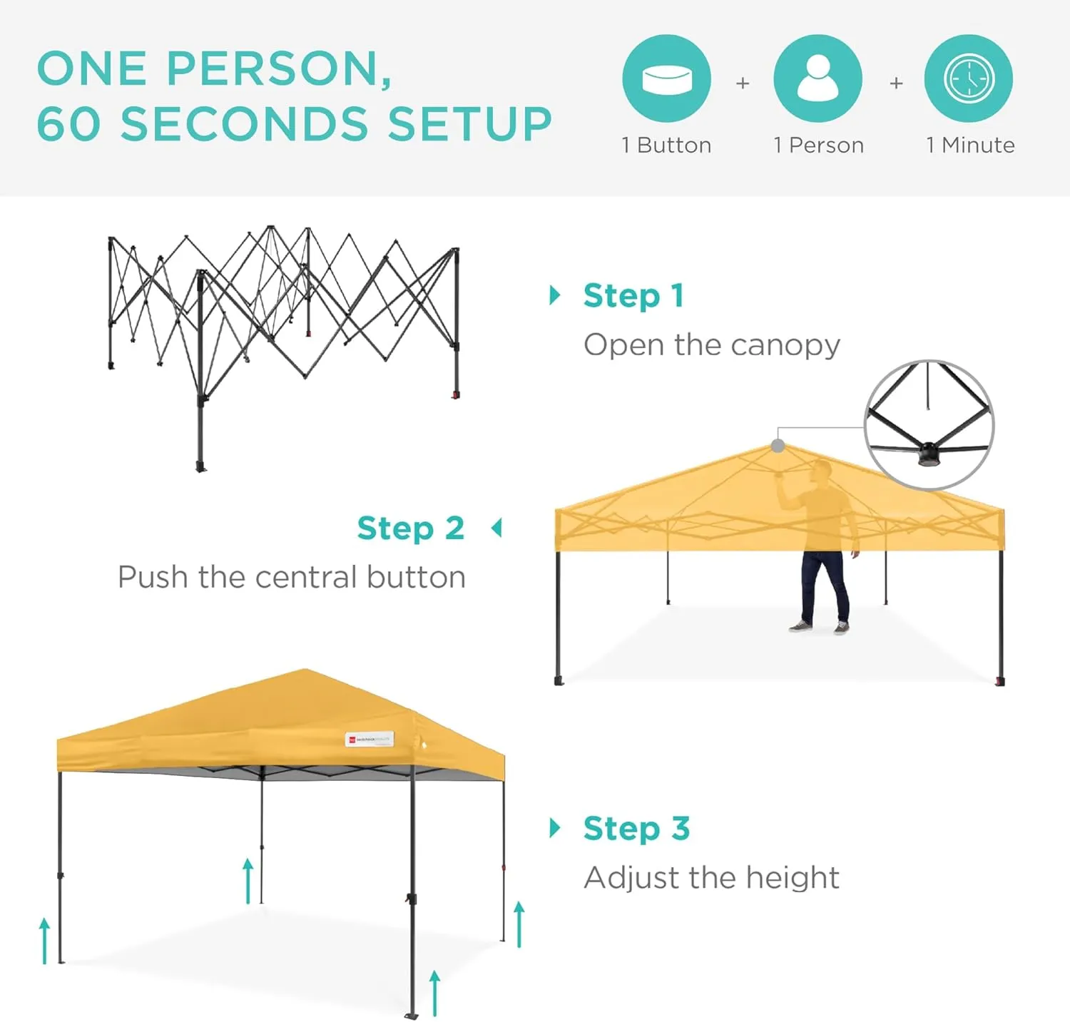 Best Choice Products 12x12ft 1-Person Setup Pop Up Canopy Tent Instant Portable Shelter w/ 1-Button Push, Case, 4 Weight Bags - Marigold