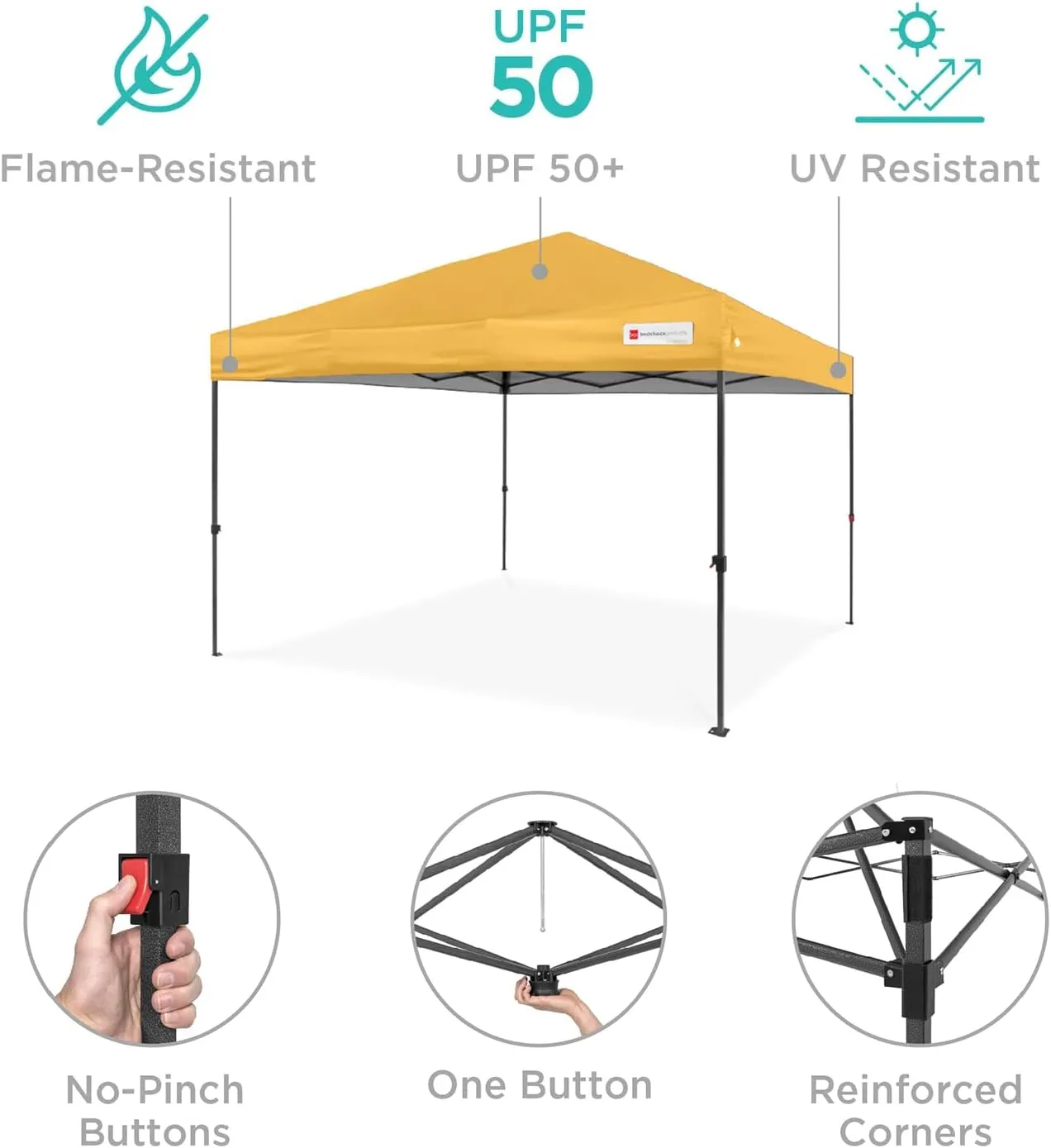 Best Choice Products 12x12ft 1-Person Setup Pop Up Canopy Tent Instant Portable Shelter w/ 1-Button Push, Case, 4 Weight Bags - Marigold
