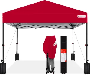 Best Choice Products 8x8ft 1-Person Setup Pop Up Canopy Tent Instant Portable Shelter w/ 1-Button Push, Case, 4 Weight Bags - Red