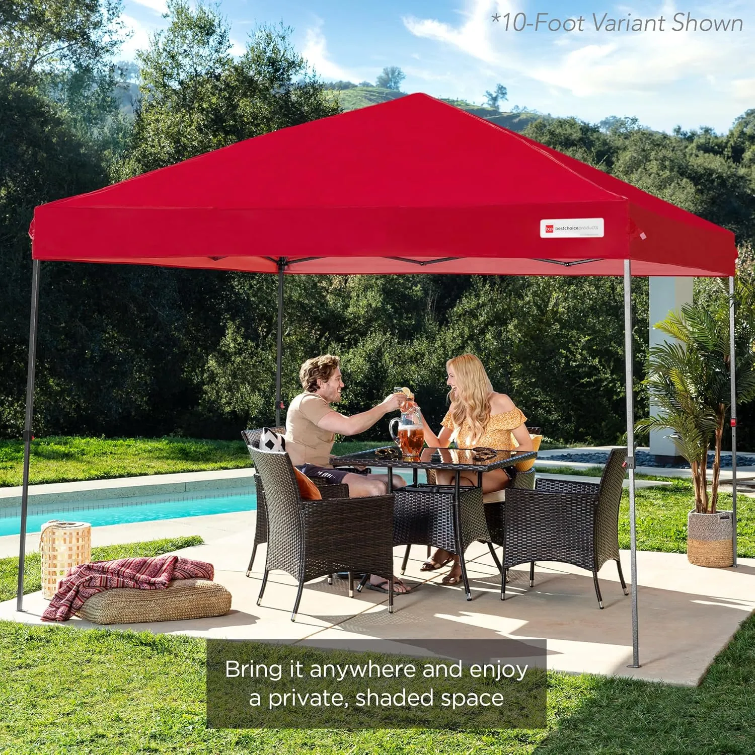 Best Choice Products 8x8ft 1-Person Setup Pop Up Canopy Tent Instant Portable Shelter w/ 1-Button Push, Case, 4 Weight Bags - Red