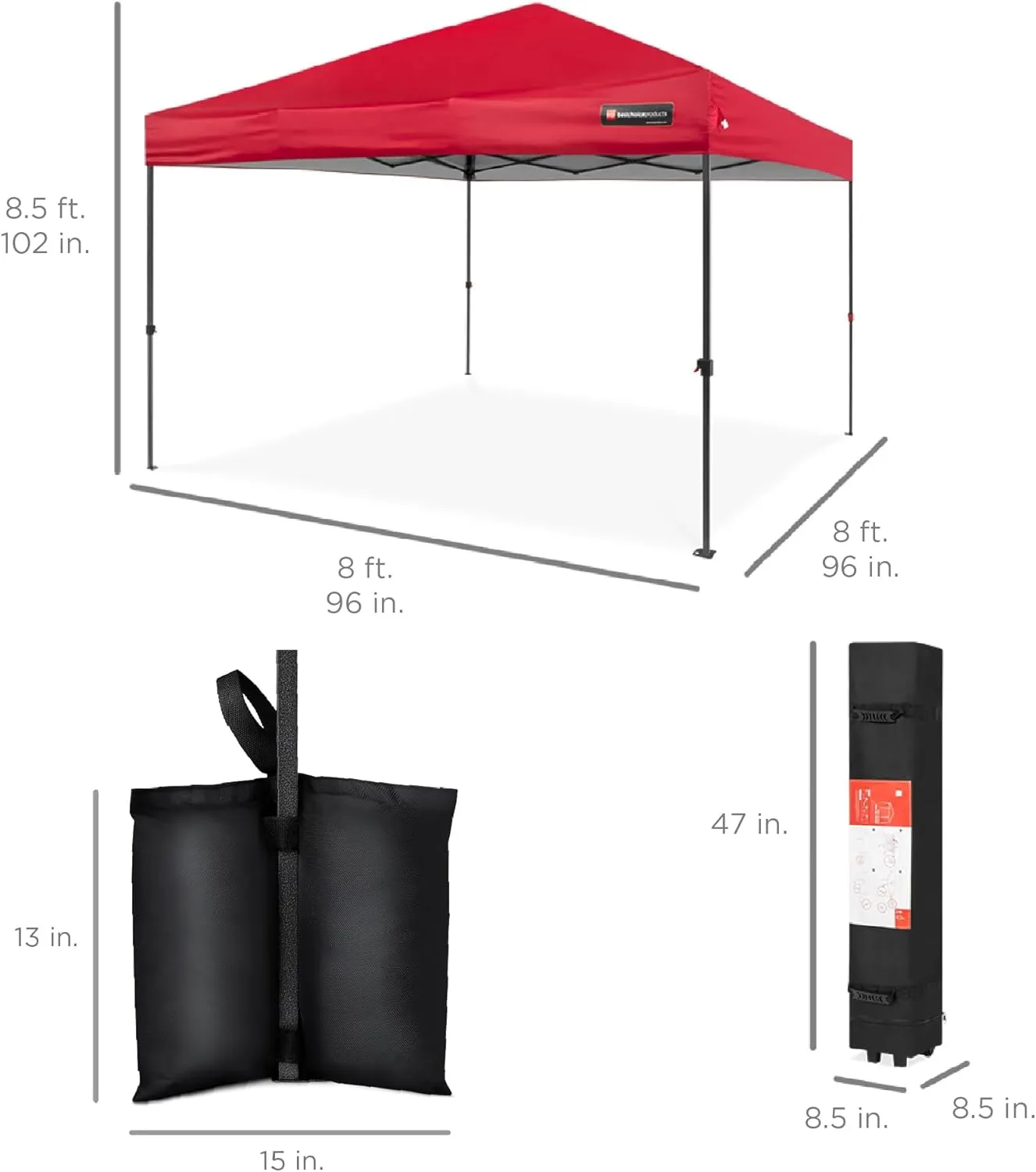 Best Choice Products 8x8ft 1-Person Setup Pop Up Canopy Tent Instant Portable Shelter w/ 1-Button Push, Case, 4 Weight Bags - Red