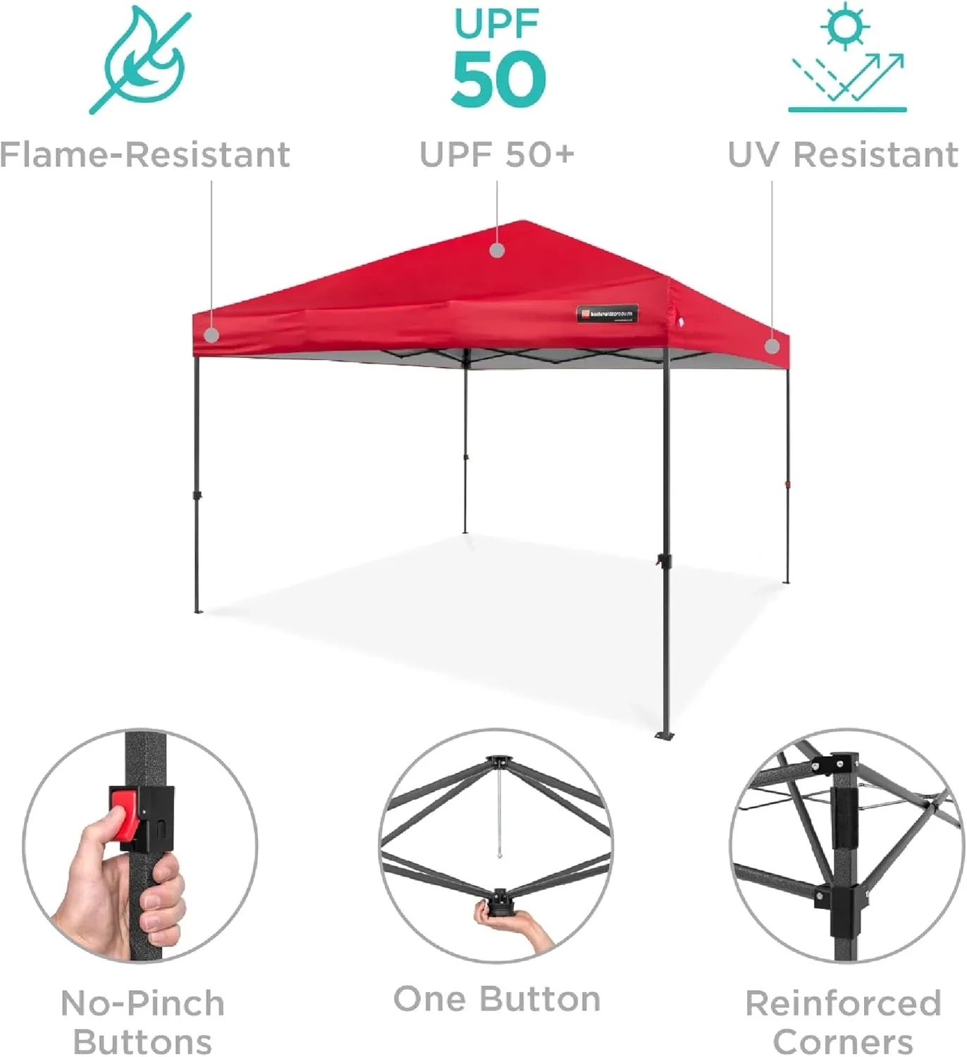 Best Choice Products 8x8ft 1-Person Setup Pop Up Canopy Tent Instant Portable Shelter w/ 1-Button Push, Case, 4 Weight Bags - Red