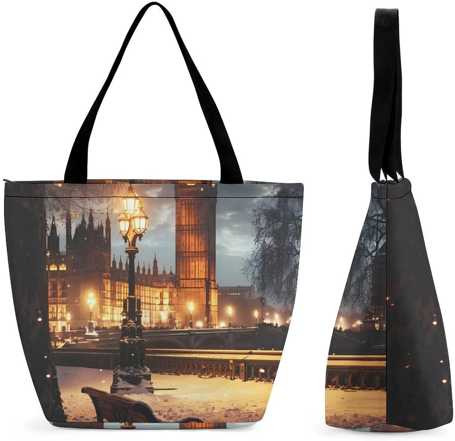 Big Ben in Christmas London England UK Tote Bag for Women Reusable Beach Shoulder Bag Lightweight Grocery Bags Travel Handbag