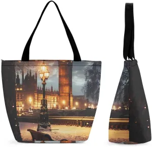 Big Ben in Christmas London England UK Tote Bag for Women Reusable Beach Shoulder Bag Lightweight Grocery Bags Travel Handbag