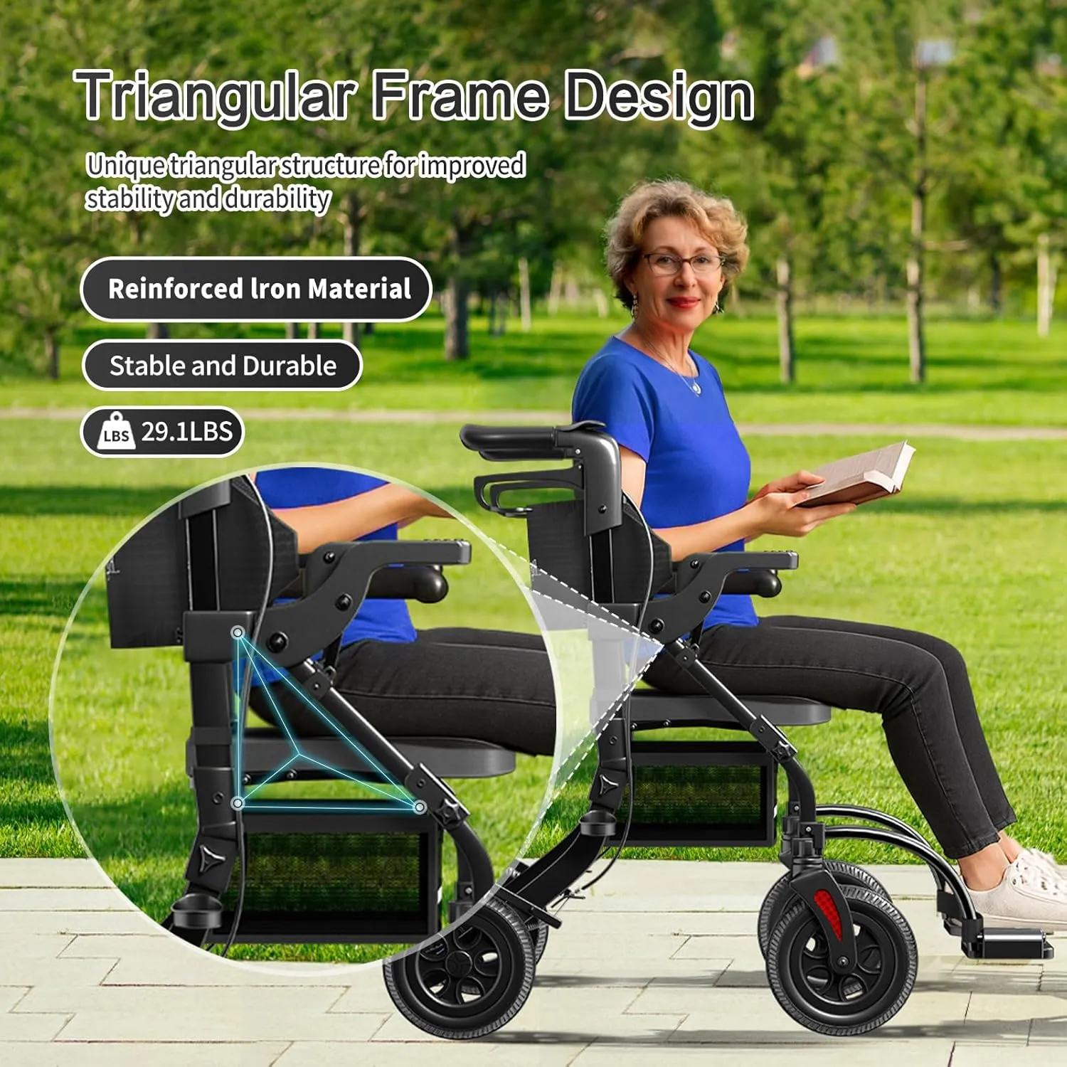 BigAlex Rollator Walker with Seat,2 in 1 Rollator Walker Transport-Wheelchair,10" All-Terrain Wheel for Outdoor & Indoor Use,Wider Seat for Users,Wheelchair Combo-Lightweight,Black