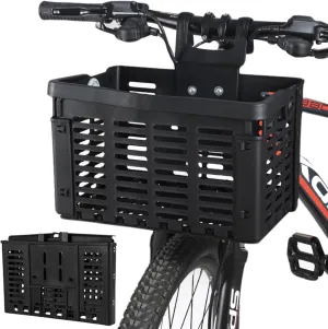 Bike Basket 12.4x8.9x8.1in Foldable Front/Back Basket for Bike with Handle Ventilated Heavy Duty PP Bike Accessories for Grocery, Shopping, Pet, School Bag, Bike Basket