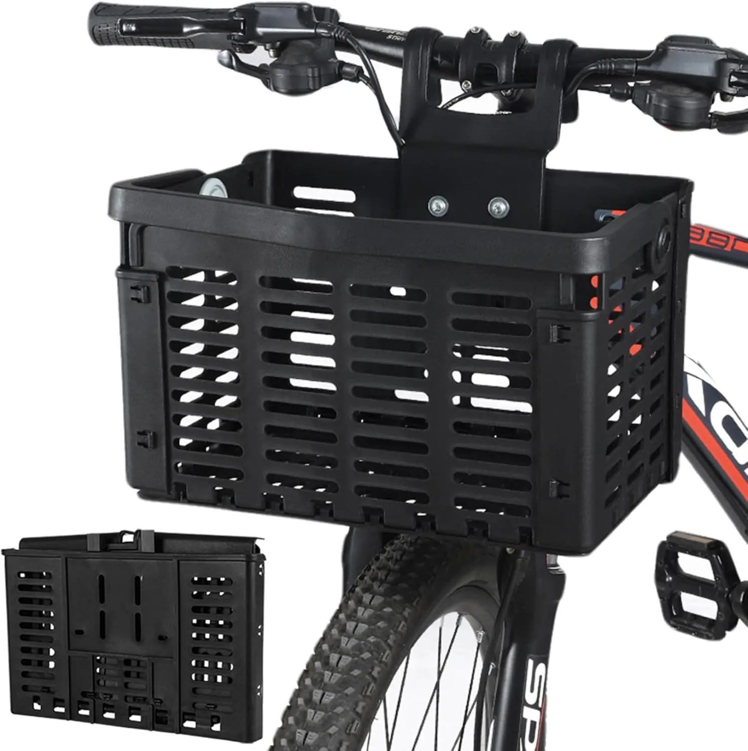 Bike Basket 12.4x8.9x8.1in Foldable Front/Back Basket for Bike with Handle Ventilated Heavy Duty PP Bike Accessories for Grocery, Shopping, Pet, School Bag, Bike Basket