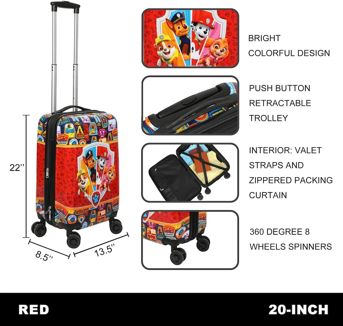 Bioworld Paw Patrol 20" Carry-On Luggage With Wheels And Retractable Handle