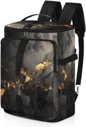 Black And Gold Marble Travel Backpack Carry On Flight Approved for Men Women, Lightweight Large Luggage Weekender Casual Daypack Backpacks Duffle Bags for Traveling Airplane