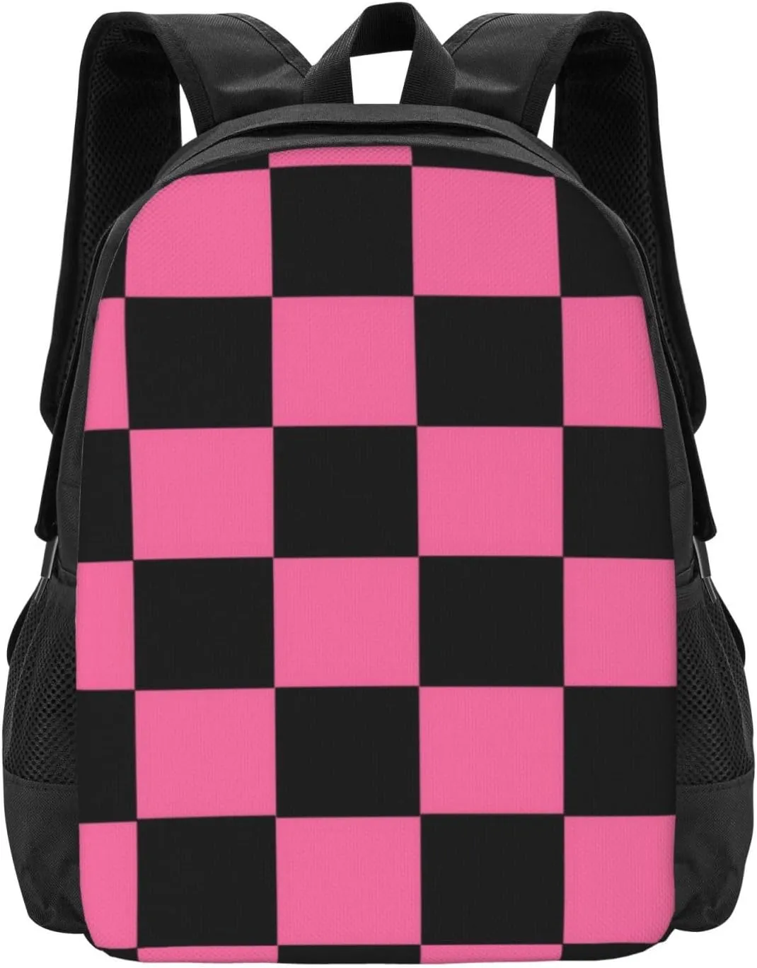 Black And Pink Checker Lightweight Packable Backpack Travel Casual Hiking Daypack Foldable Backpack For Men Women