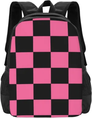 Black And Pink Checker Lightweight Packable Backpack Travel Casual Hiking Daypack Foldable Backpack For Men Women