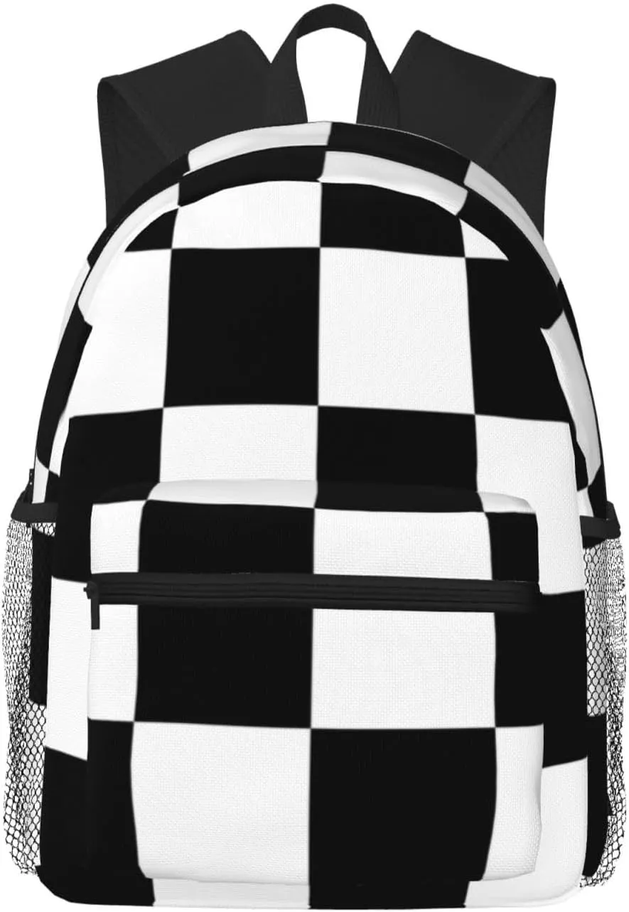 Black And White Checkered Lightweight Packable Backpack Travel Casual Hiking Daypack Foldable Backpack For Men Women