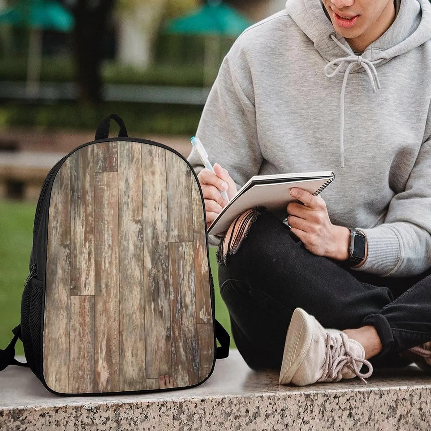 Black Bear Cabin Rustic Wood Backpack Lightweight Waterproof Backpacks Laptop Backpack for Unisex Casual Travel Daypacks Large Capacity