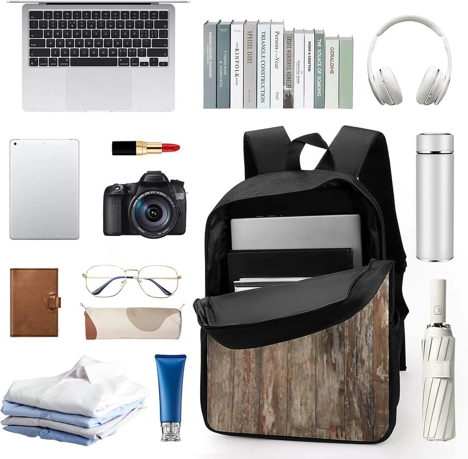 Black Bear Cabin Rustic Wood Backpack Lightweight Waterproof Backpacks Laptop Backpack for Unisex Casual Travel Daypacks Large Capacity