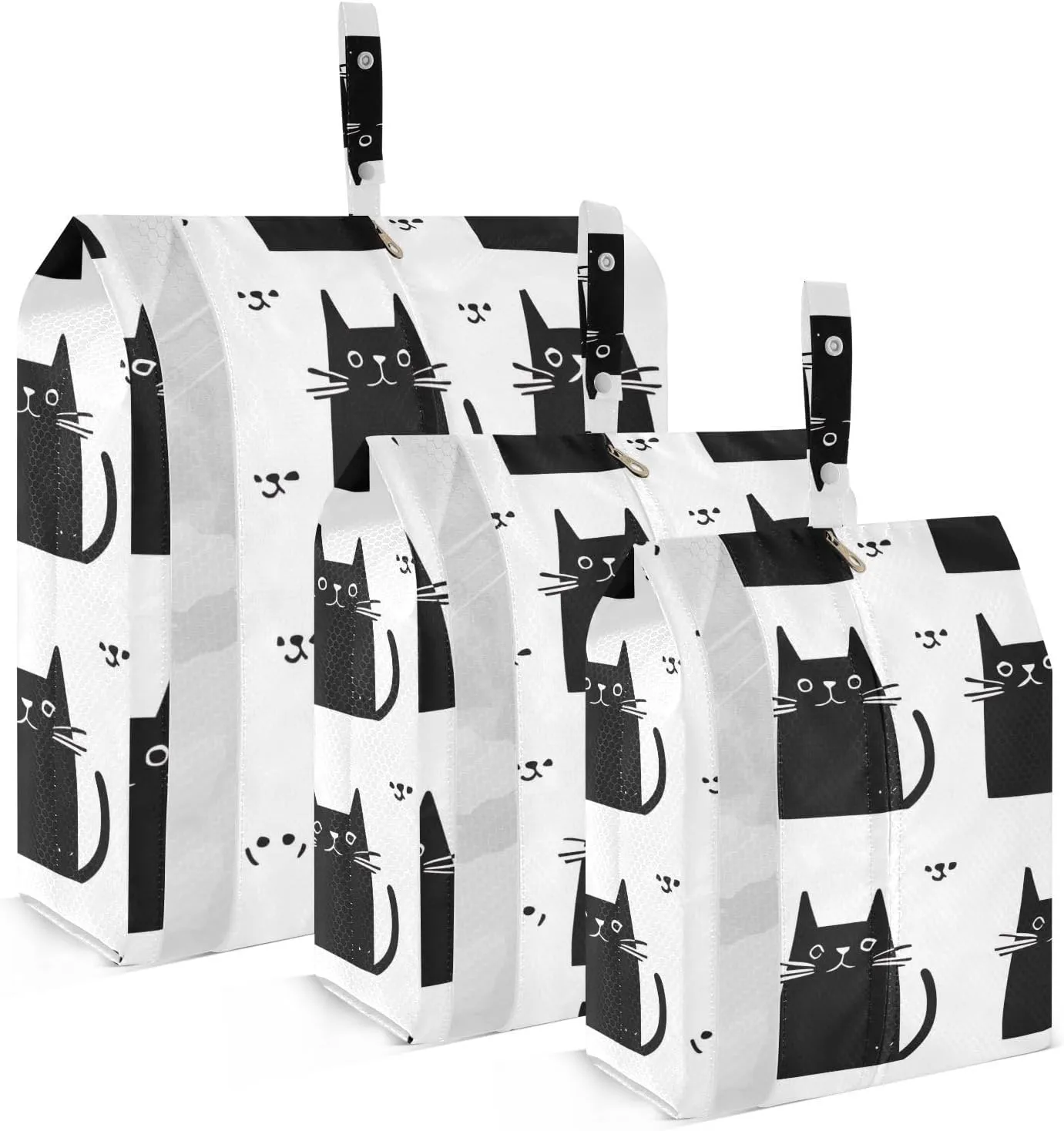 Black Cats Travel Storage Bag with Lanyard - Portable Lightweight Classified Storage Bag with Zipper, Dust and Waterproof Travel Packing Cube for Suitcase,3 Pieces
