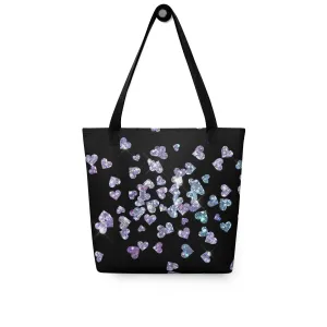 Black Heart Glitter All Over Print Tote Bag