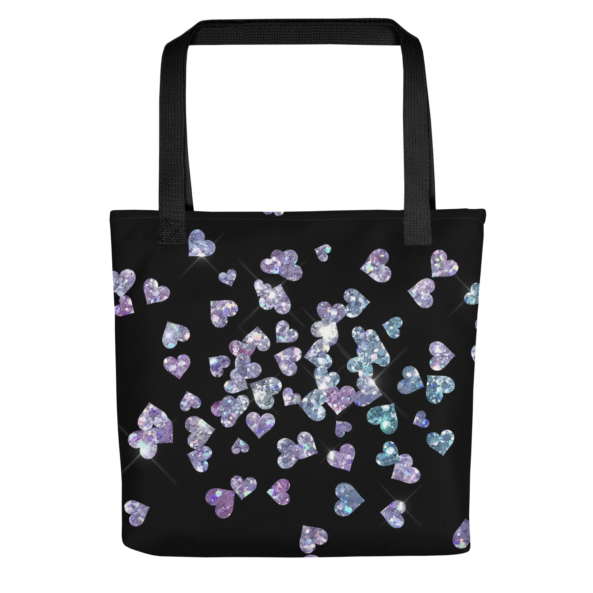 Black Heart Glitter All Over Print Tote Bag