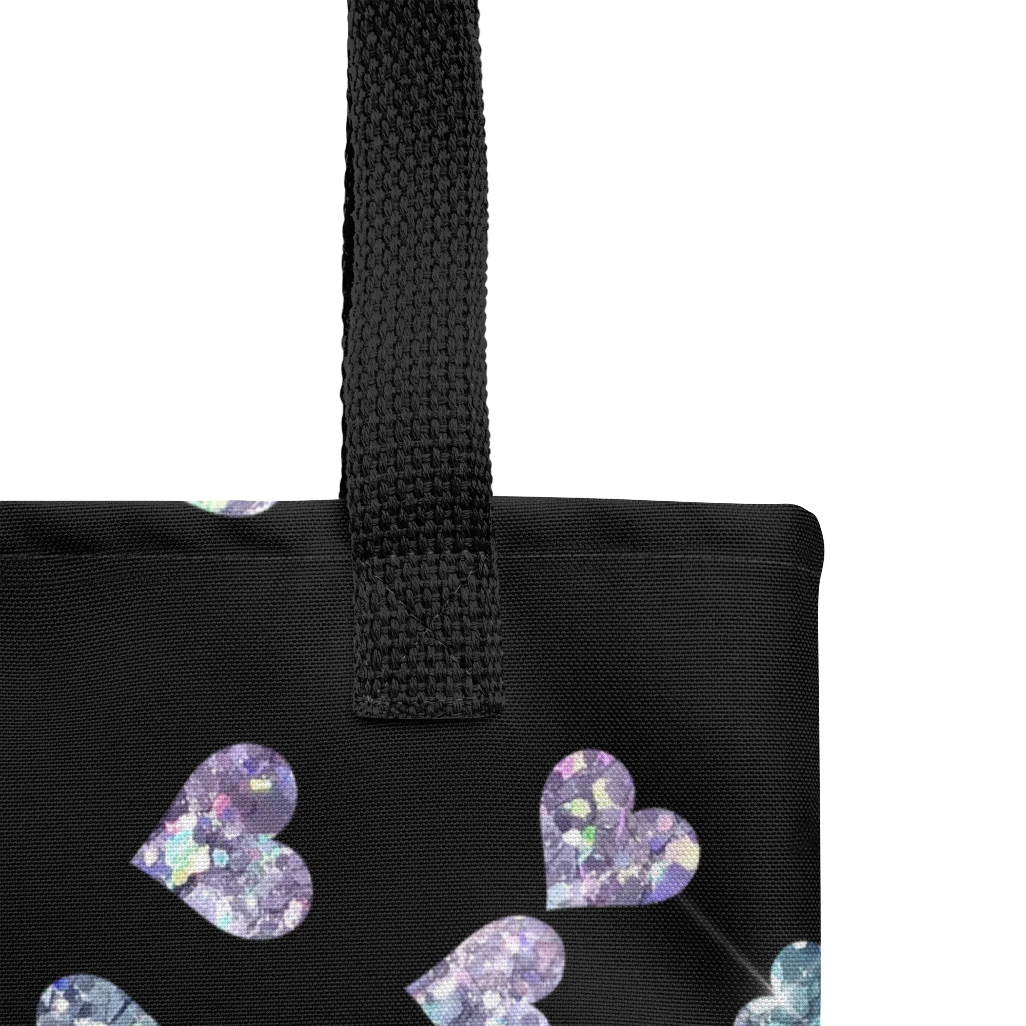 Black Heart Glitter All Over Print Tote Bag