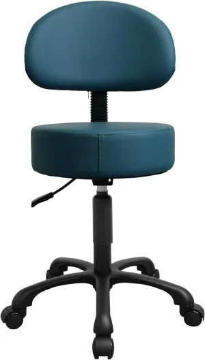 Black Lift Swivel Rolling Stool Round Chair,Thick Sturdy Padding,Adjustable Stool with Wheels for Doctor,Medical,Massage Salon,Office,Shop(with Back, Blue)