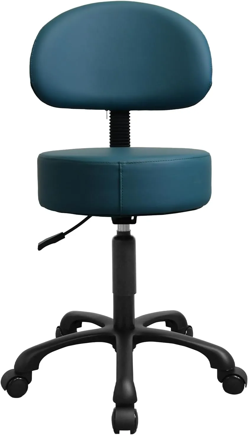 Black Lift Swivel Rolling Stool Round Chair,Thick Sturdy Padding,Adjustable Stool with Wheels for Doctor,Medical,Massage Salon,Office,Shop(with Back, Blue)