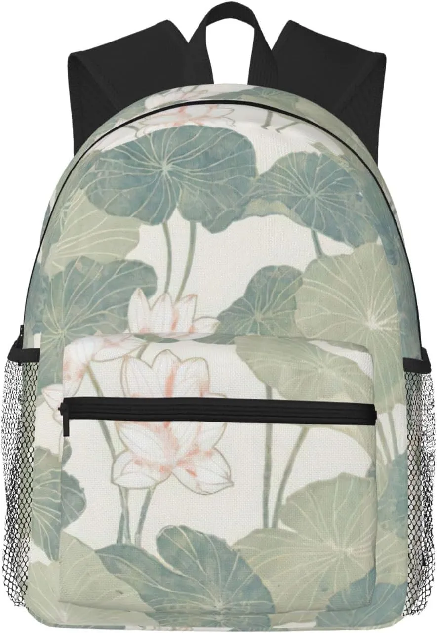 Black Lily Pads print Lightweight and comfortable backpack Casual Laptop Backpack for Travel Hiking