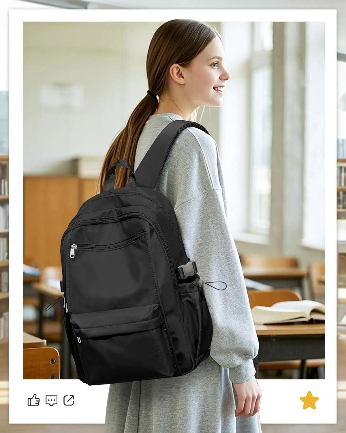 Black School Backpack for Teen Girls Lightweight College Backpack Women Travel Backpacks Waterproof High School Bookbag for Men Classic Casual Daypacks