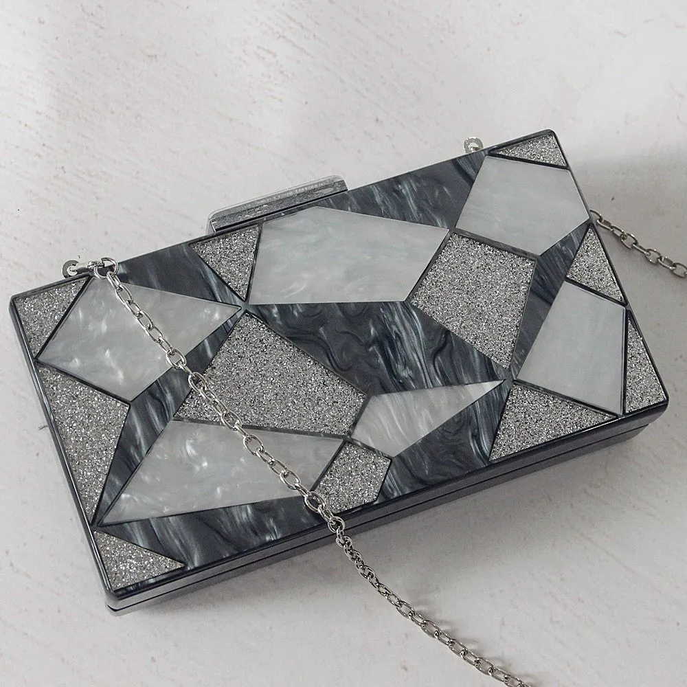 Black Silver Evening Bag Sequins Wedding Handbag Box Clutch Purse