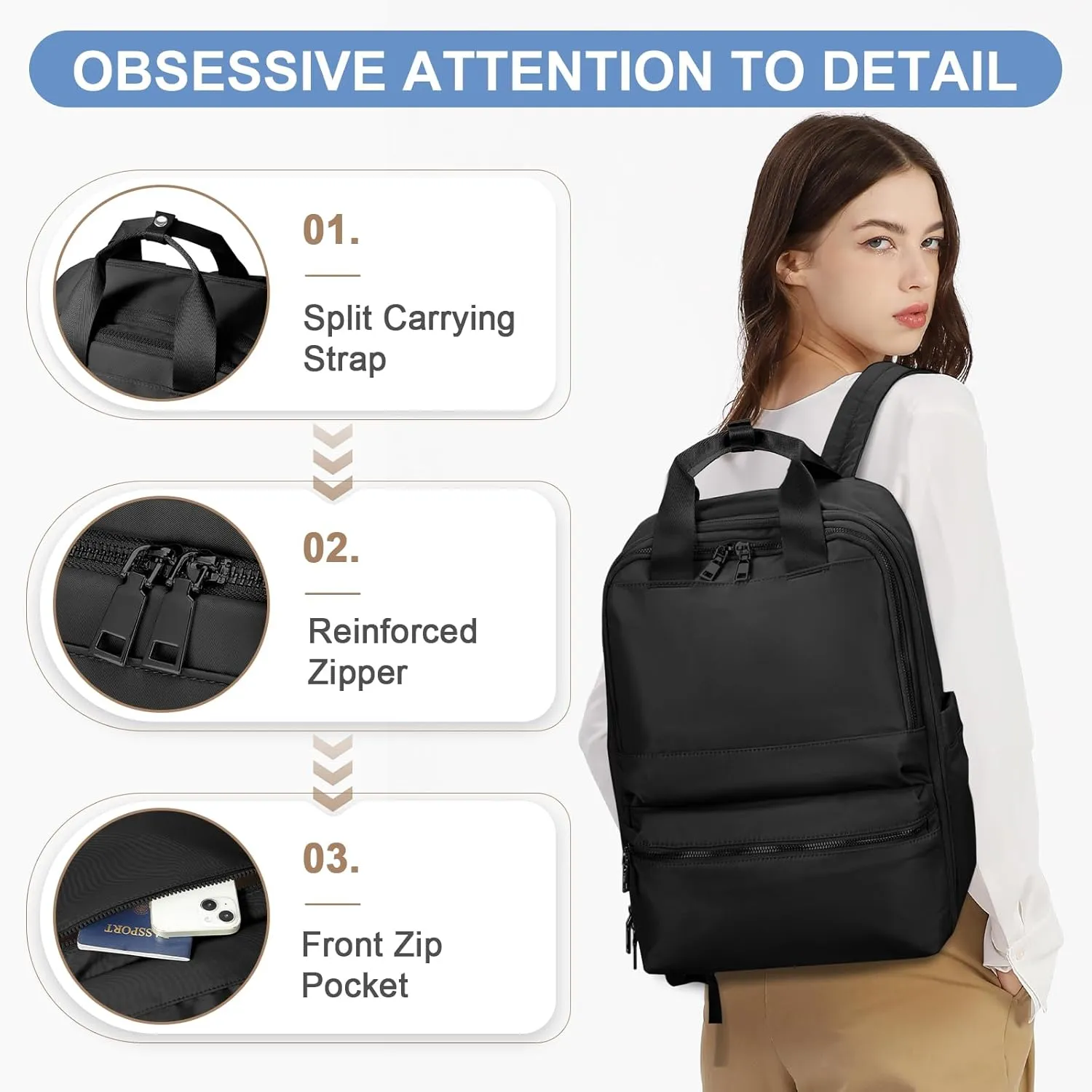 Black Small Travel Backpack For Women Carry On Backpack For Traveling On Airplane Laptop Work Teacher Backpacks For Men Personal Item Travel Bag