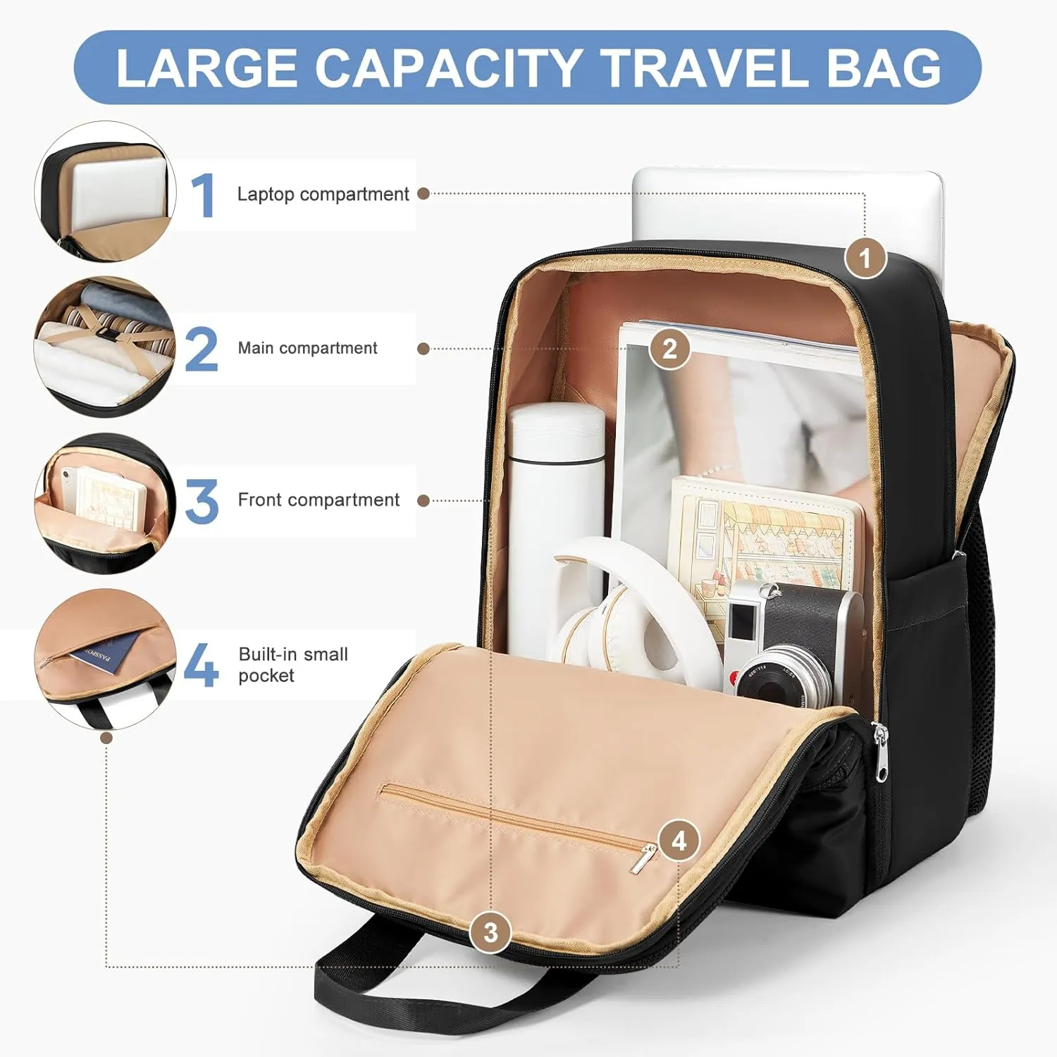 Black Small Travel Backpack For Women Carry On Backpack For Traveling On Airplane Laptop Work Teacher Backpacks For Men Personal Item Travel Bag