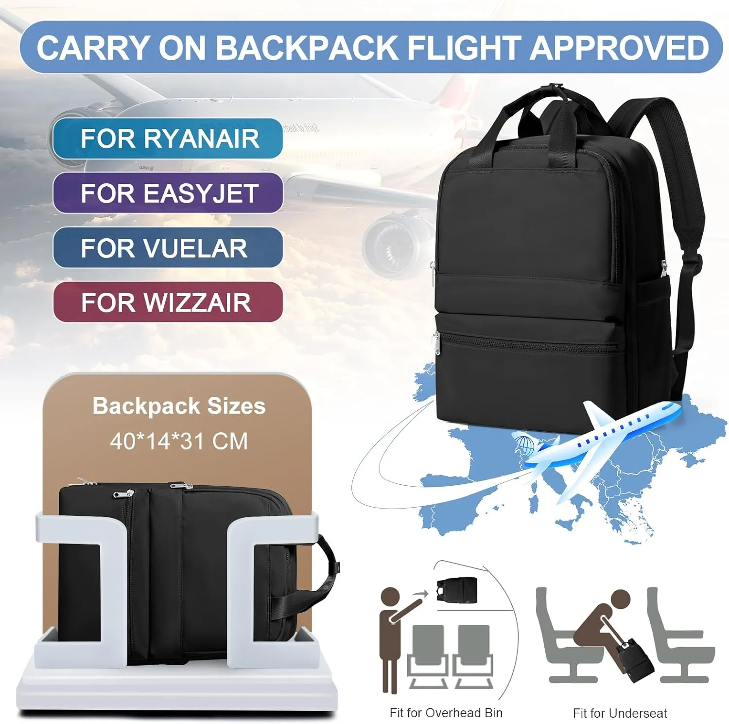 Black Small Travel Backpack For Women Carry On Backpack For Traveling On Airplane Laptop Work Teacher Backpacks For Men Personal Item Travel Bag