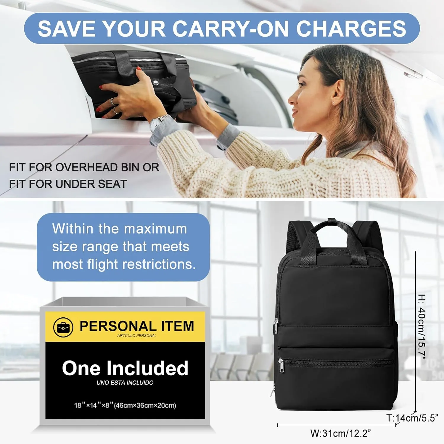 Black Small Travel Backpack For Women Carry On Backpack For Traveling On Airplane Laptop Work Teacher Backpacks For Men Personal Item Travel Bag