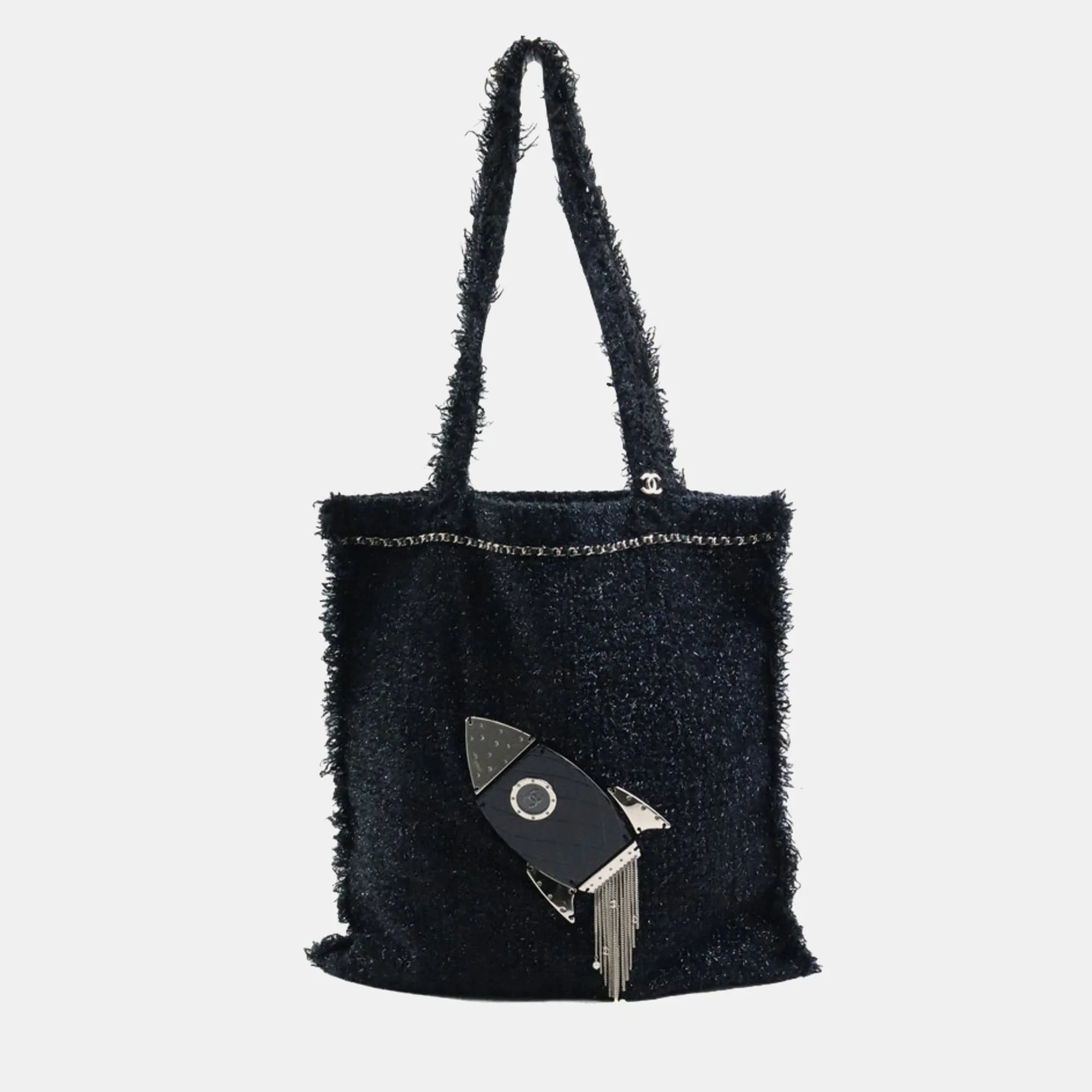 Black Tweed Resin Strass Shopping In Fabrics Tote Bag